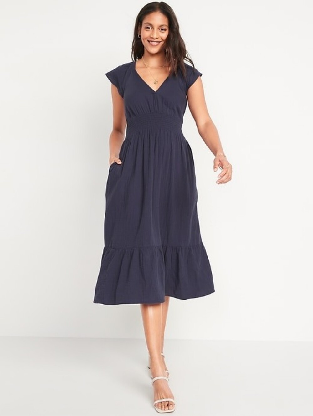 NWT Old Navy Gauze Cotton Flutter Sleeve Dresd 2X Navy Blue